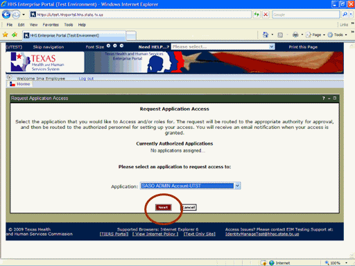 Screenshot of Request Application Access Page